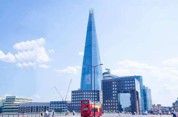 istock The Shard with blue sky and London bus 505534829
