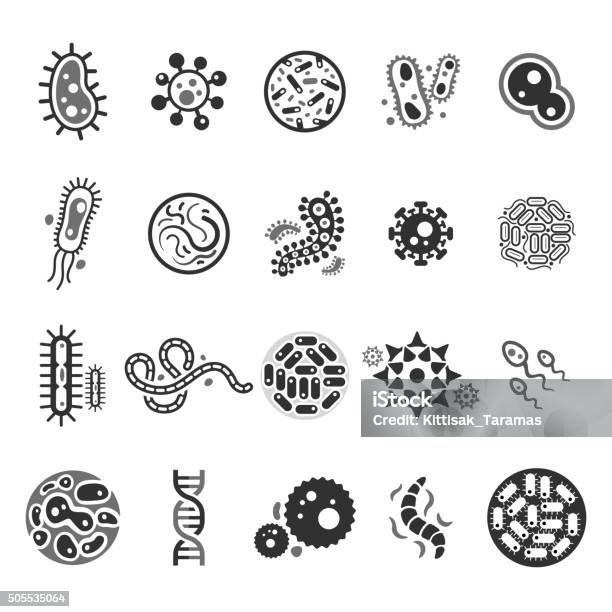 Ilustración de Iconos De Las Células De Virus y más Vectores Libres de Derechos de Ícono - Ícono, Bacteria, Célula