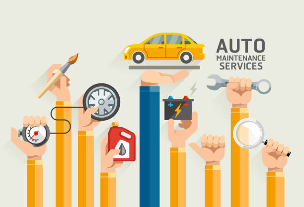 ilustrações, clipart, desenhos animados e ícones de automático serviços de manutenção. - repairing auto repair shop service technician