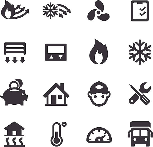 ilustrações de stock, clip art, desenhos animados e ícones de de aquecimento e arrefecimento ícones-série acme - thermostat