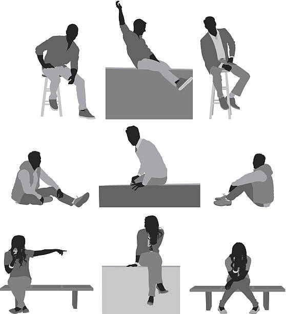 menschen sitzen auf verschiedene dinge - eating silhouette men people stock-grafiken, -clipart, -cartoons und -symbole