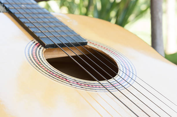 istock Wooden guitar background with space for your text 505536782