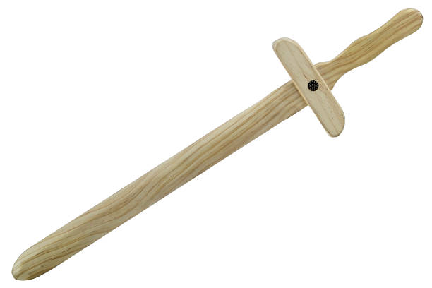Wooden toy sword isolated over white background with clipping path