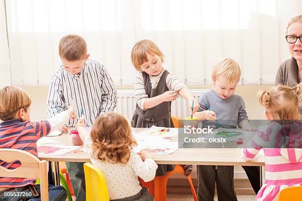 Children Are Painting Stock Photo - Download Image Now - Preschool, Child, Preschool Building