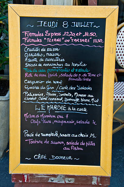 istock Summer menu on a blackboard on a french restaurant 505537561