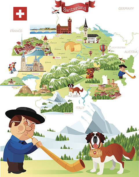 말풍선이 있는 맵 of switzerland - zermatt stock illustrations