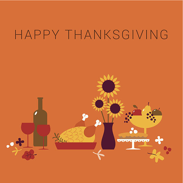 happy thanksgiving abendessen-karte - thanksgiving symbol turkey apple stock-grafiken, -clipart, -cartoons und -symbole