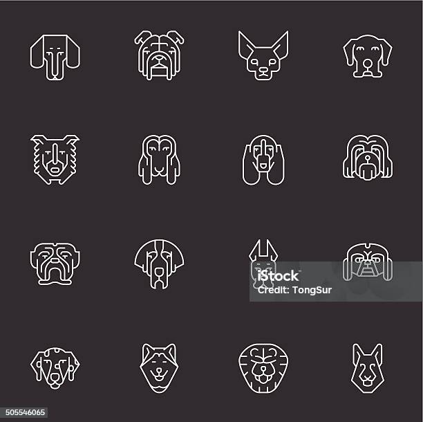 Dogs Head Icons Set 1 Light White Stock Illustration - Download Image Now - Vector, Great Dane, German Shepherd