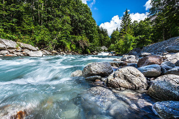 stream off the mountains stream off the mountains in Switzerland snow river stock pictures, royalty-free photos & images