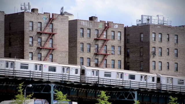 Elevated Subway Train in Bronx New York City Ghetto NYC