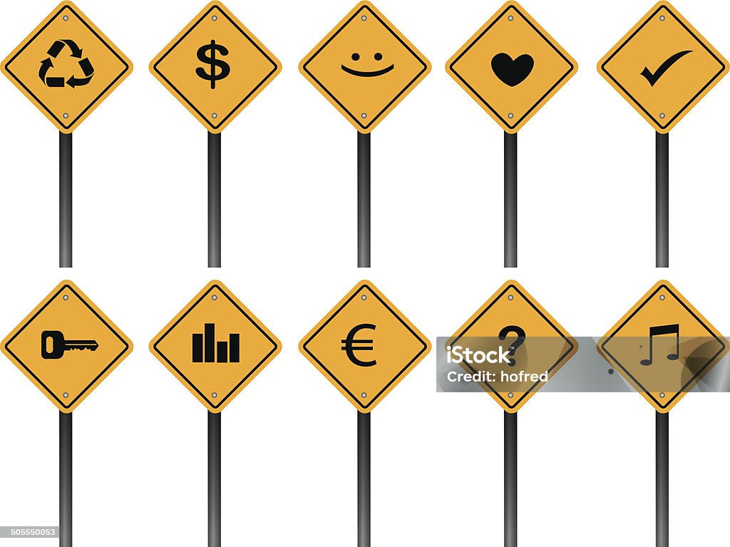 Relatable Sign Yellow Creative Yellow Road Signs With Different Symbols Stock Illustration ...