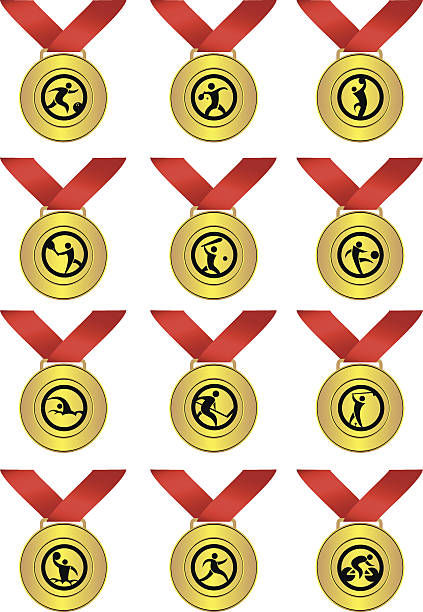 illustrazioni stock, clip art, cartoni animati e icone di tendenza di medaglia d'oro con nastro rosso per lo sport - bicycle isolated basket red