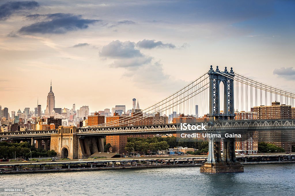 Manhattan Bridge Manhattan Bridge and the New York skyline before sunset Manhattan Bridge Stock Photo