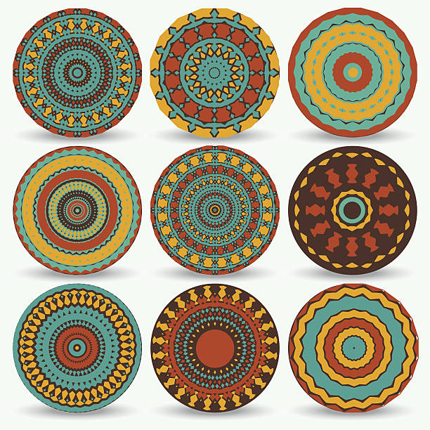 set of circle ethnic elements set of vector colorful ethnic elements harmonia stock illustrations