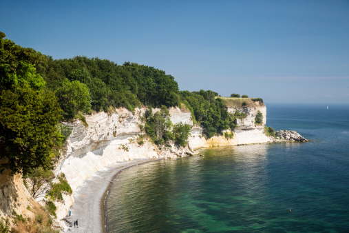 The popular Danish tourist attraction Stevns Klint on a sunny summer day.