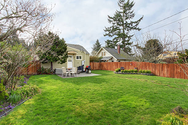 istock House backyard with small patio area 505567243