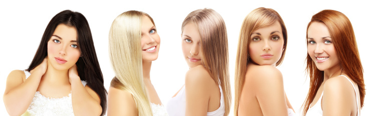 Blonde and brunette.White background