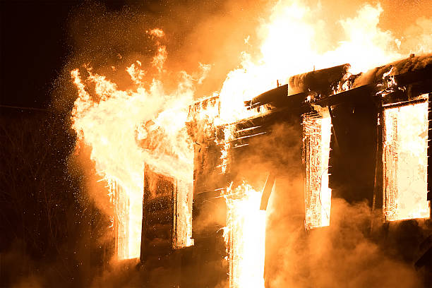 istock Huge Flame Distracting House on Fire. Fire Safety Concept 505567972