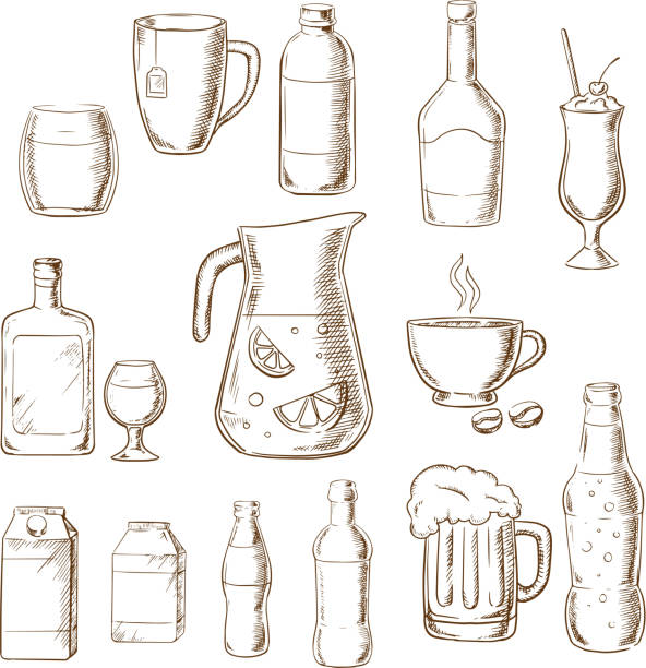 ilustrações de stock, clip art, desenhos animados e ícones de variadosstencils álcool, bebidas, sumo e bebidas - silhouette wine retro revival wine bottle