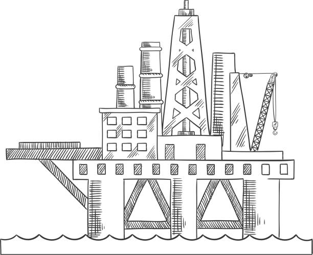 ilustrações de stock, clip art, desenhos animados e ícones de plataforma de perfuração de petróleo offshore mar - oil rig oil industry sea mining