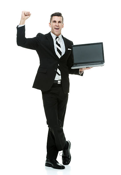 istock Businessman showing laptop 505569064
