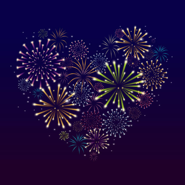 ilustrações, clipart, desenhos animados e ícones de coração feita de fogos de artifício - valentines day hearts flash