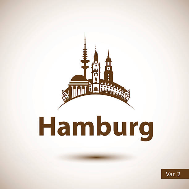 hamburg panoramę tło - church steeple silhouette built structure stock illustrations