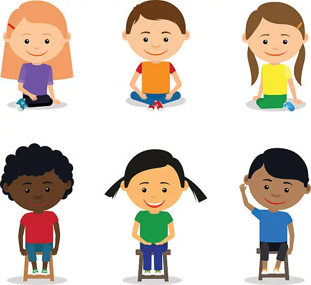 Vector illustration of Little kids sitting