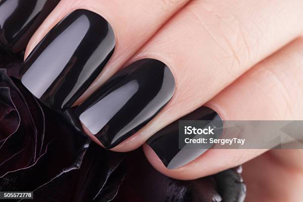 Very Balack Nails Stock Photo - Download Image Now - Manicure, Black Color, Fingernail