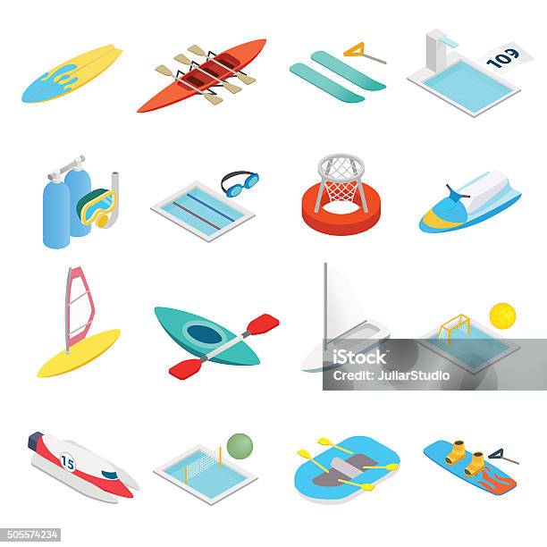 Water Sport Isometric 3d Icons Stock Illustration - Download Image Now - Isometric Projection, Sailing, Sailboat