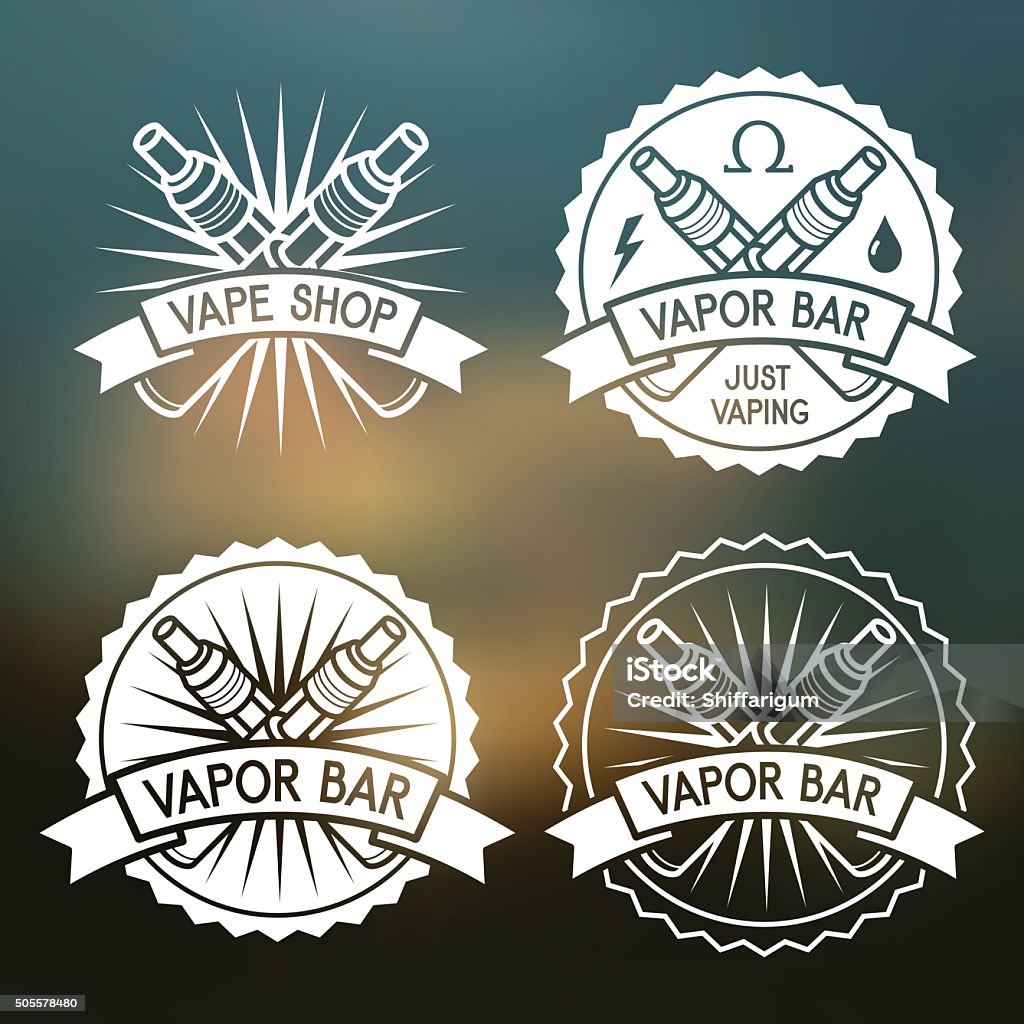 Vapor bar and Vape shop logo Emblems on blurred background Alphabet stock vector