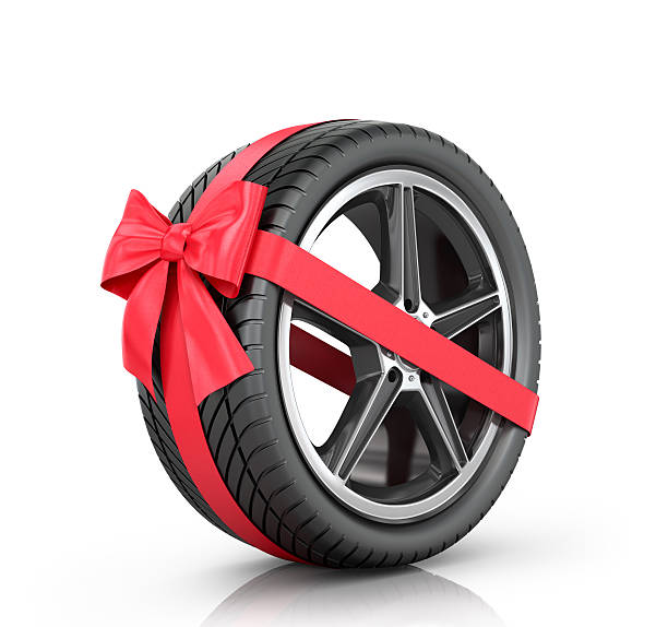 Car wheel wrap a red ribbon with a bow