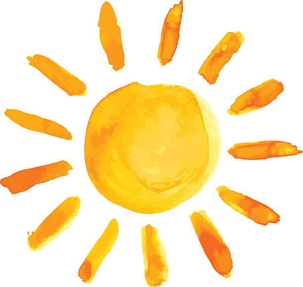 ilustrações, clipart, desenhos animados e ícones de sol mão em aquarela escovado fundo de tinta - sun