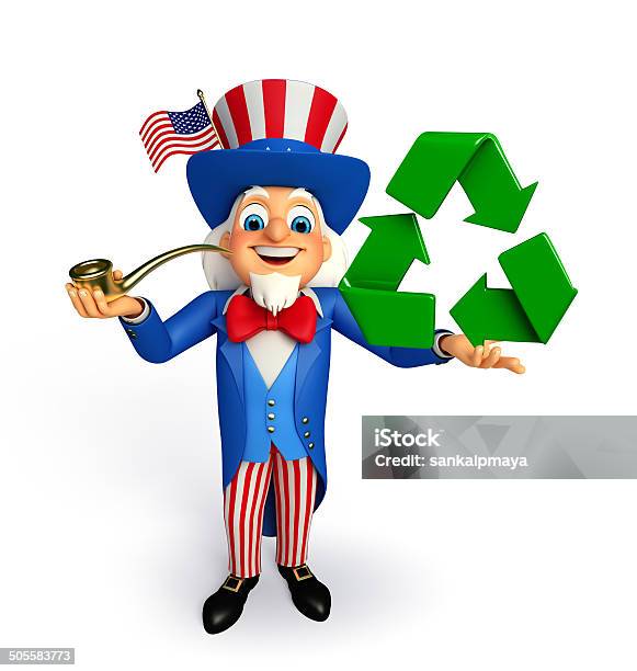 Uncle Sam With Recycle Icon Stock Photo - Download Image Now - Activity, American Flag, Blue