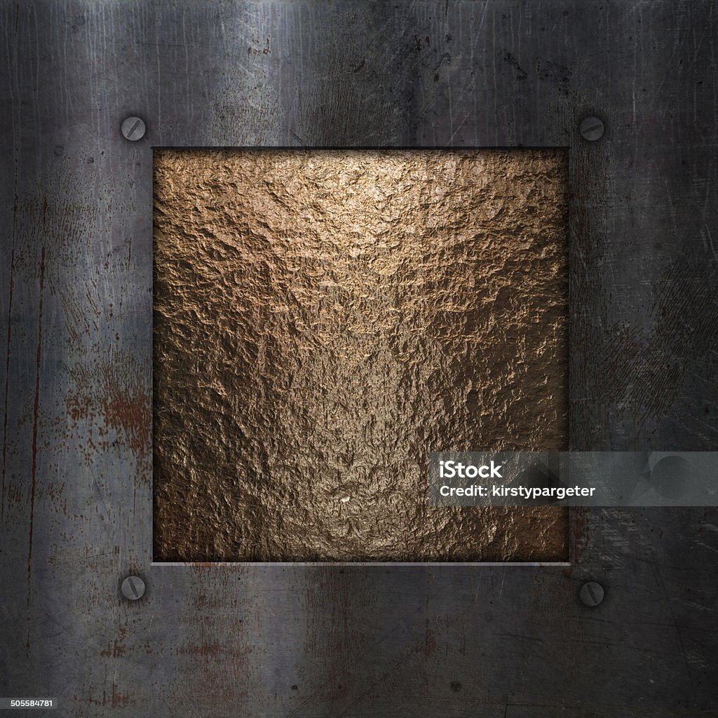 Grunge metal frame on chrome Gold chrome metal textured background with a grunge metallic frame Backgrounds Stock Photo