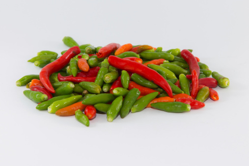 Small multiple color chilies ready for cooked, Isolated