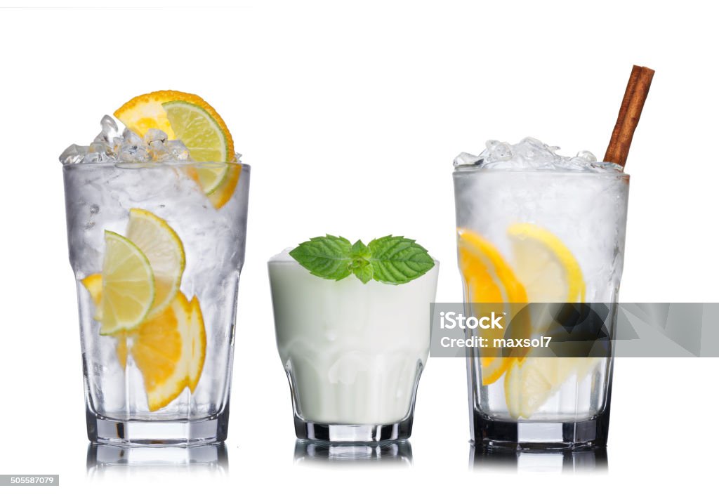 Set of summer cocktails Large collection of summer refreshing cocktails in transparent glasses Backgrounds Stock Photo