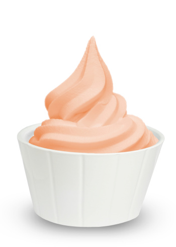 Frozen yogurt, orange flavor single ridged cup.