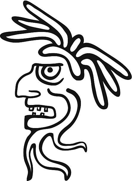 Face in style of Maya Indians, vector illustration on white background