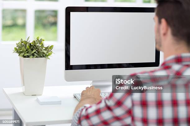 Man In Front Of Screen Stock Photo - Download Image Now - Adult, Adults Only, Business