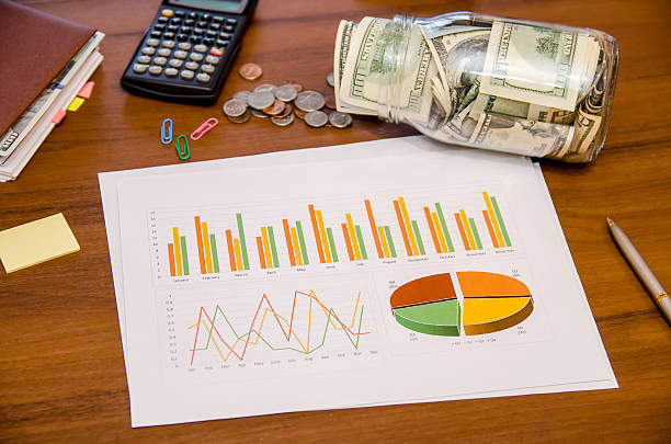 istock business concept - graph with money, calculator and pen 505594704
