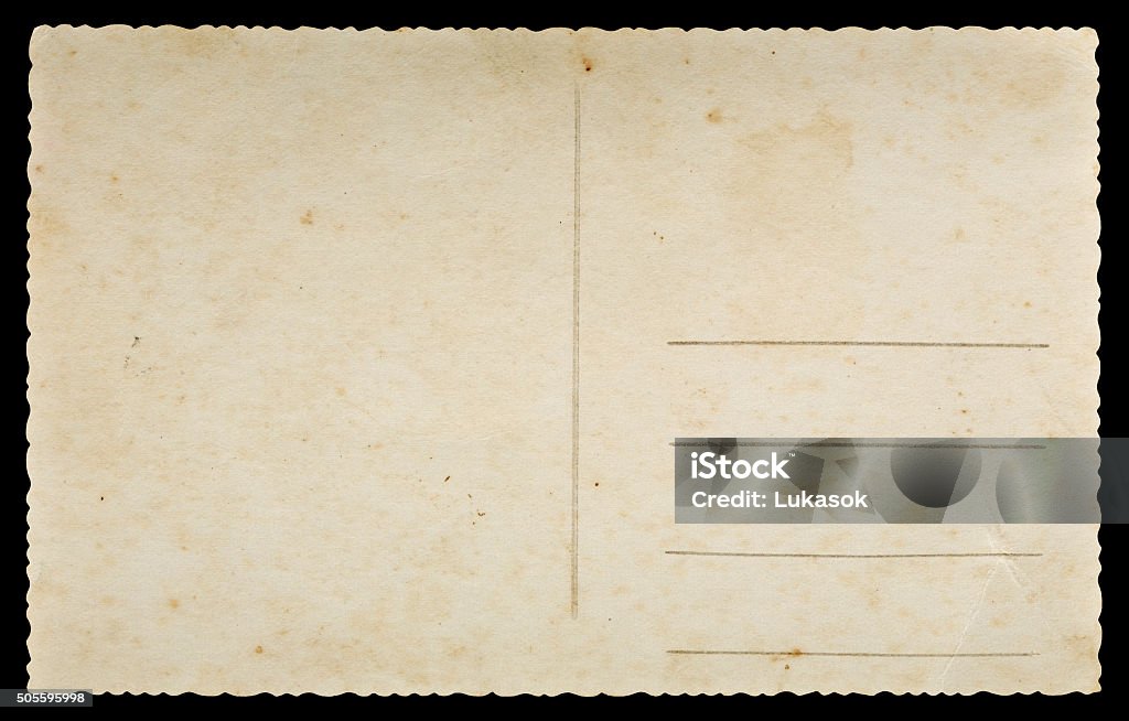 Old postcard Old paper postcard with decorative edges isolated on black background Postcard Stock Photo