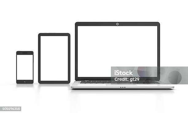 Modern Laptop Tablet And Smartphone Isolated On White Stock Photo - Download Image Now