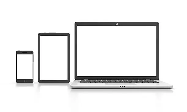 Modern Laptop, tablet and smartphone isolated on white.