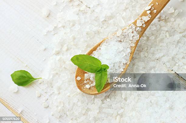 Sea Salt And Basil Stock Photo - Download Image Now - Iodine, Backgrounds, Basil