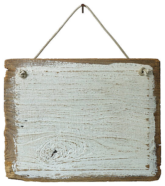 istock Old weathered white wood signboard. 505597722
