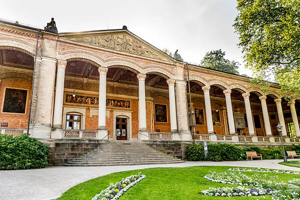 the Trinkhalle ,pump house in the Kurhaus spa complex in Baden-Baden, Germany. It was built 1839 - 42 by Heinrich Huebsch.