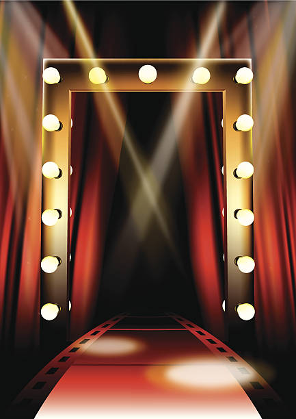 Cinema Red carpet Film Industry, All paths are editable. theatre mirror stock illustrations