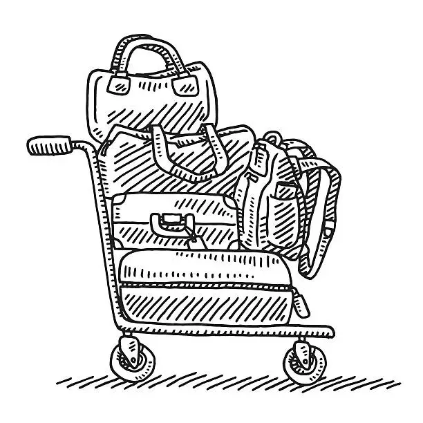 Vector illustration of Baggage Trolley Drawing