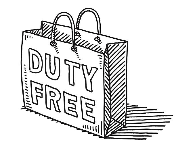 duty-free-shopping-zeichnung - shopping bag paper bag retail drawing stock-grafiken, -clipart, -cartoons und -symbole